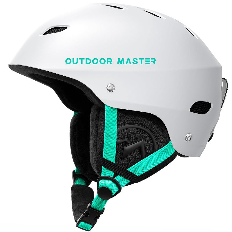 OutdoorMaster Kelvin Ski Helmet - Snowboard Helmet for Men, Women & Youth (White+Teal,L) - Image 1